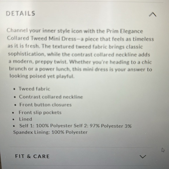 Prim elegance collared Tweed mini dress - Picture 6 of 6